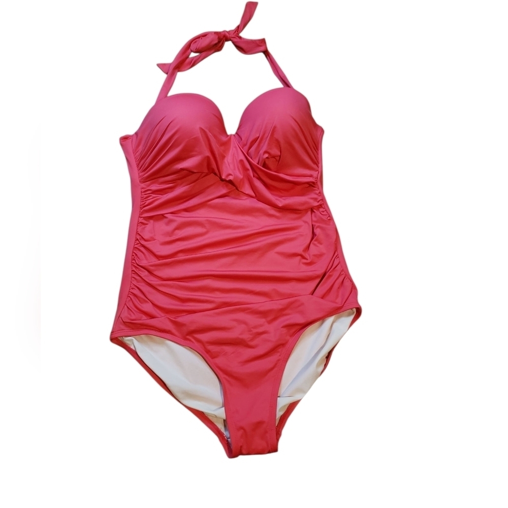 Merona Pink Halter Neck One Piece Swimsuit Large NEW
